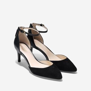 Cole Haan Black Suede Ankle Strap Kitten Heel Pump